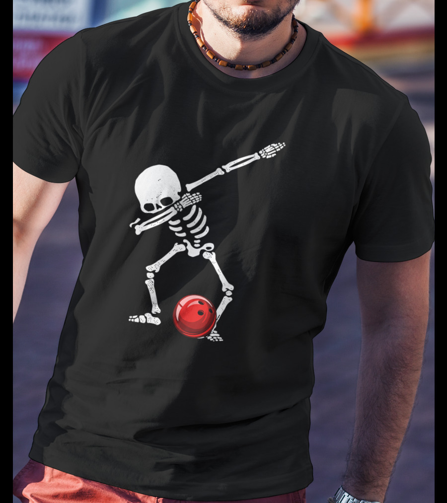 Dabbing Bowling Skeleton With Red Ball T-Shirt