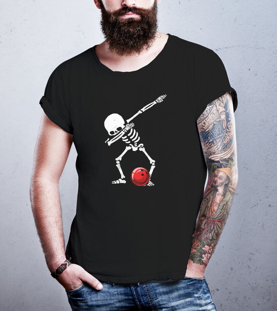 Dabbing Bowling Skeleton With Red Ball T-Shirt