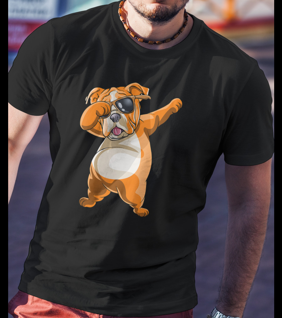 Dabbing English Bulldog Dog Dab With Sunglasses T-Shirt