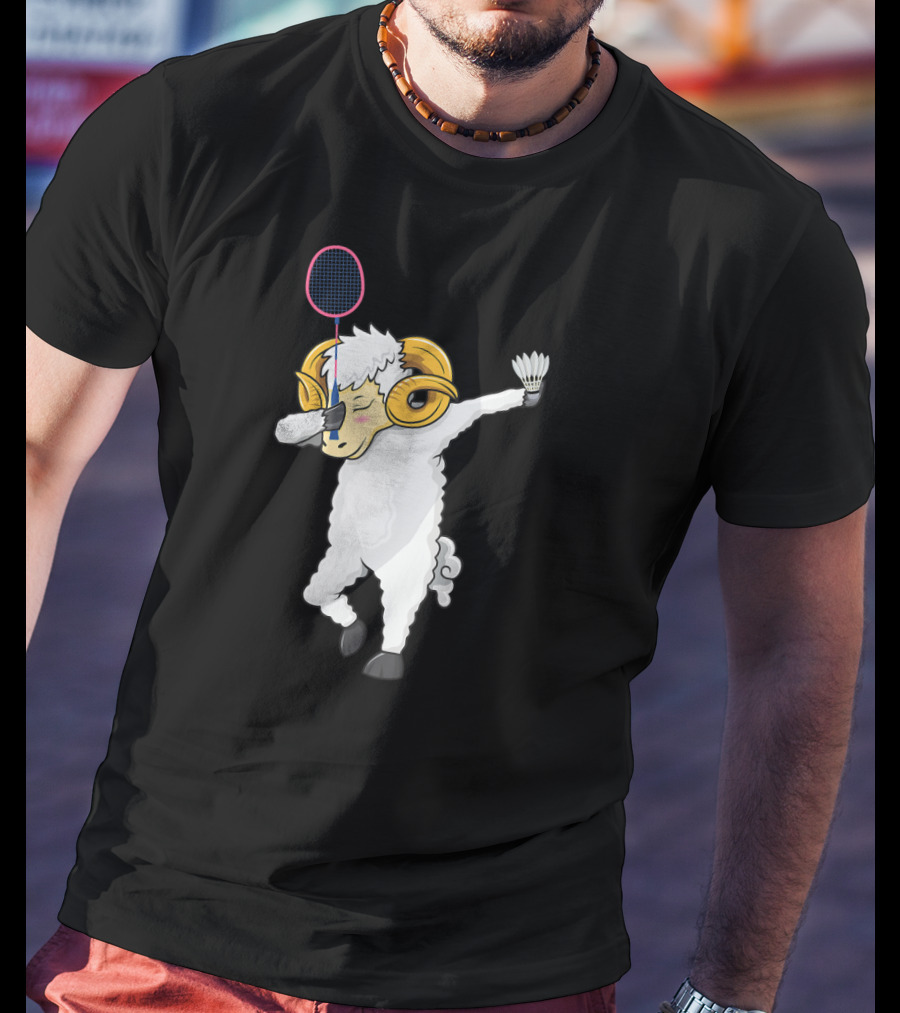 Dabbing Goat Badminton Player With Racket And Shuttlecock T-Shirt