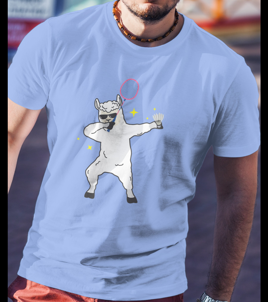 Dabbing Llama Badminton Racket And Shuttlecock T-Shirt