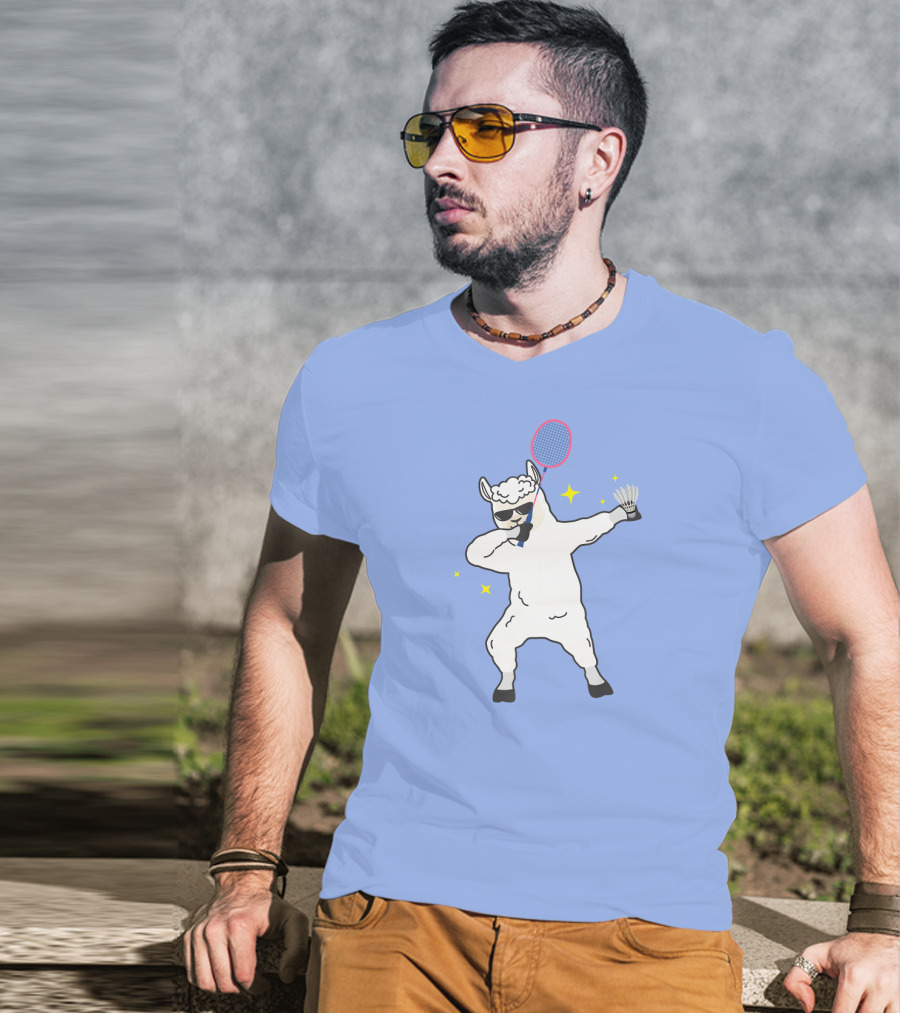 Dabbing Llama Badminton Racket And Shuttlecock T-Shirt