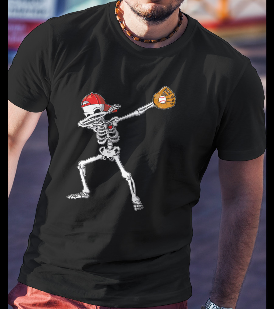 Dabbing Skeleton Baseball Dab Hip With Catcher's Glove And Cap T-Shirt