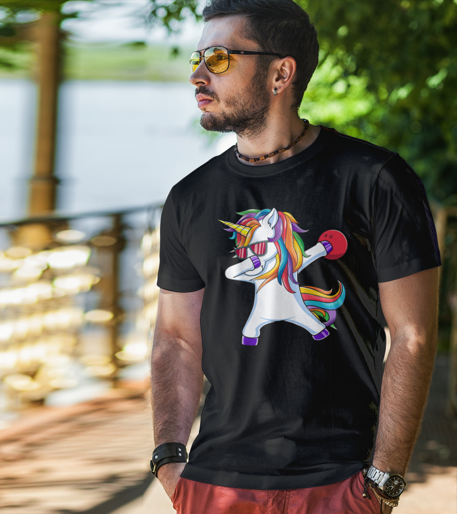 Dabbing Unicorn With Bowling Ball And Sunglasses Iconic T-Shirt