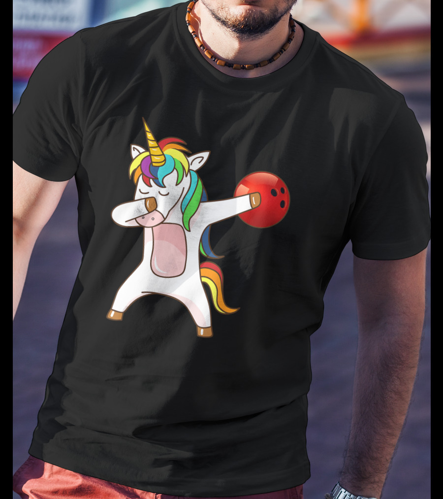 Dabbing Unicorn With Bowling Ball Rainbow Unico T-Shirt
