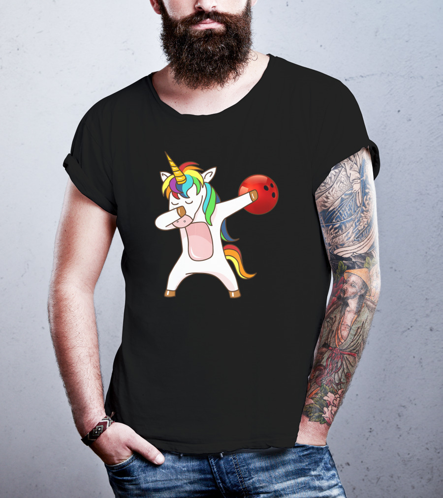 Dabbing Unicorn With Bowling Ball Rainbow Unico T-Shirt