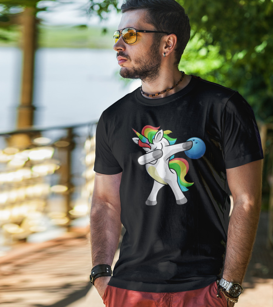 Dabbing Unicorn Rainbow Bowling Funny Dab T-Shirt