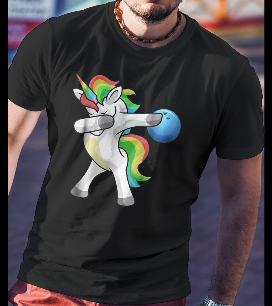 Dabbing Unicorn Rainbow Bowling Funny Dab T-Shirt