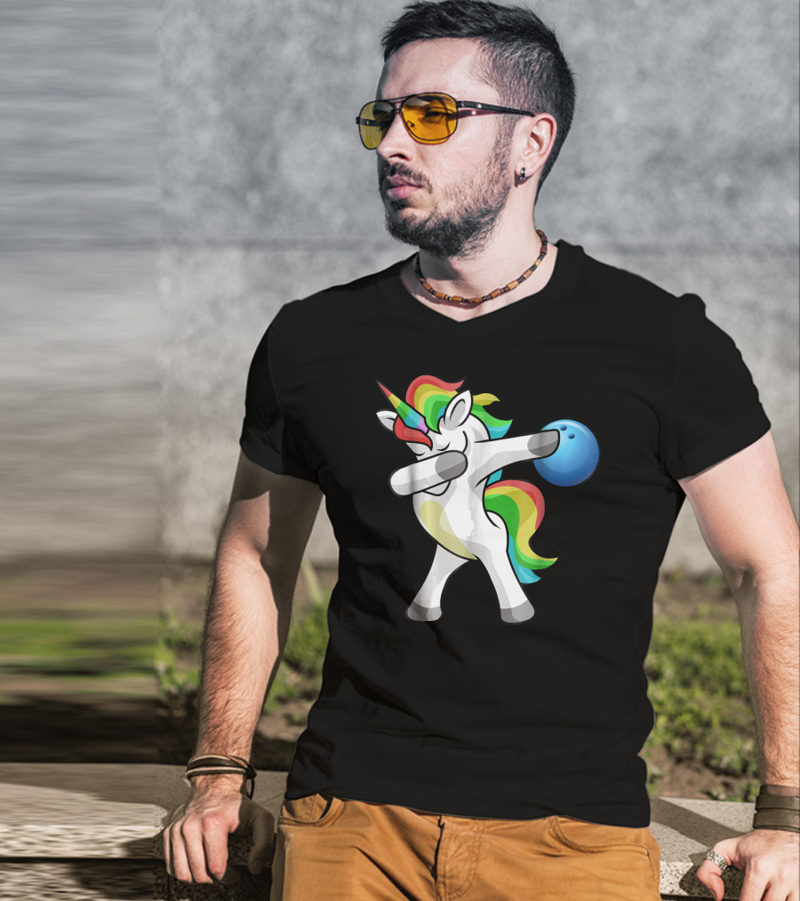 Dabbing Unicorn Rainbow Bowling Funny Dab T-Shirt