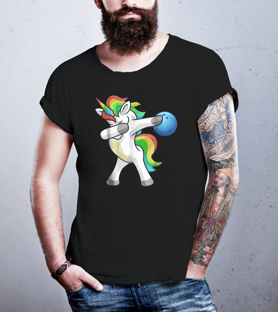 Dabbing Unicorn Rainbow Bowling Funny Dab T-Shirt