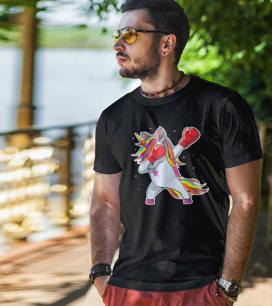 Dabbing Boxing Unicorn With Rainbow Mane And Red Gloves Girl Squad Rules T-Shirt