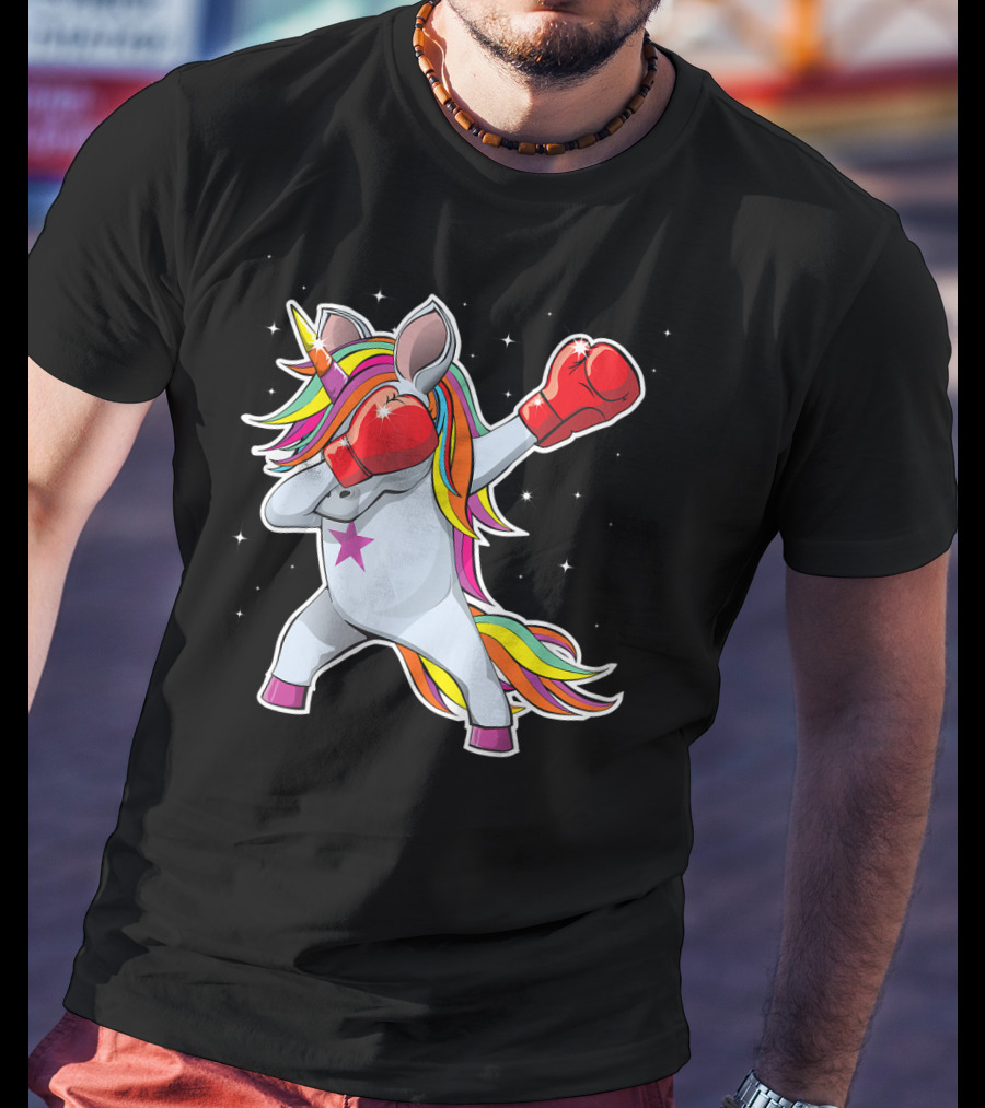 Dabbing Boxing Unicorn With Rainbow Mane And Red Gloves Girl Squad Rules T-Shirt