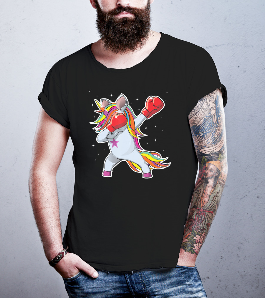 Dabbing Boxing Unicorn With Rainbow Mane And Red Gloves Girl Squad Rules T-Shirt