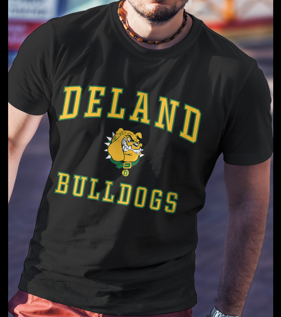 DeLand High School Bulldogs Mascot Logo Yellow Green Text T-Shirt
