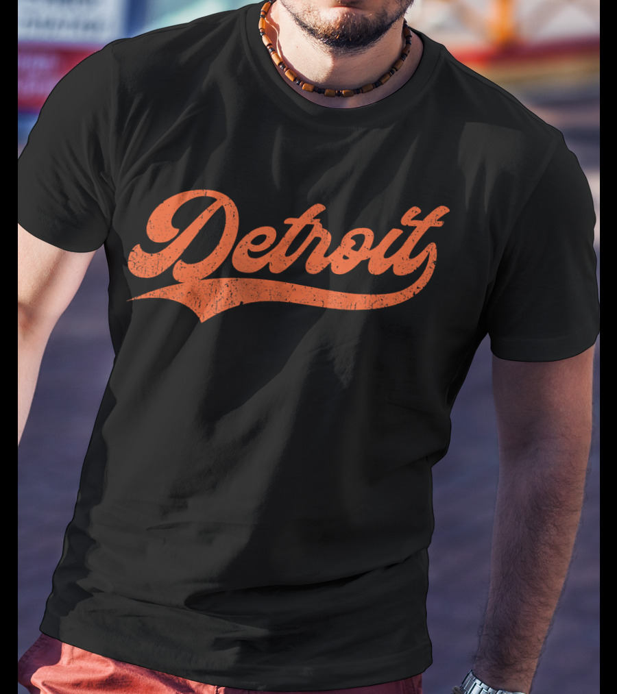 Detroit Vintage Baseball Script Logo Michigan Sports Retro T-Shirt