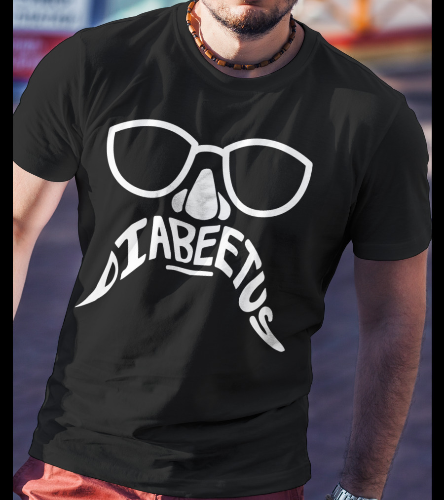 Diabeetus Awareness Diabetic Beard Support Parody Glasses Nose Moustache T-Shirt