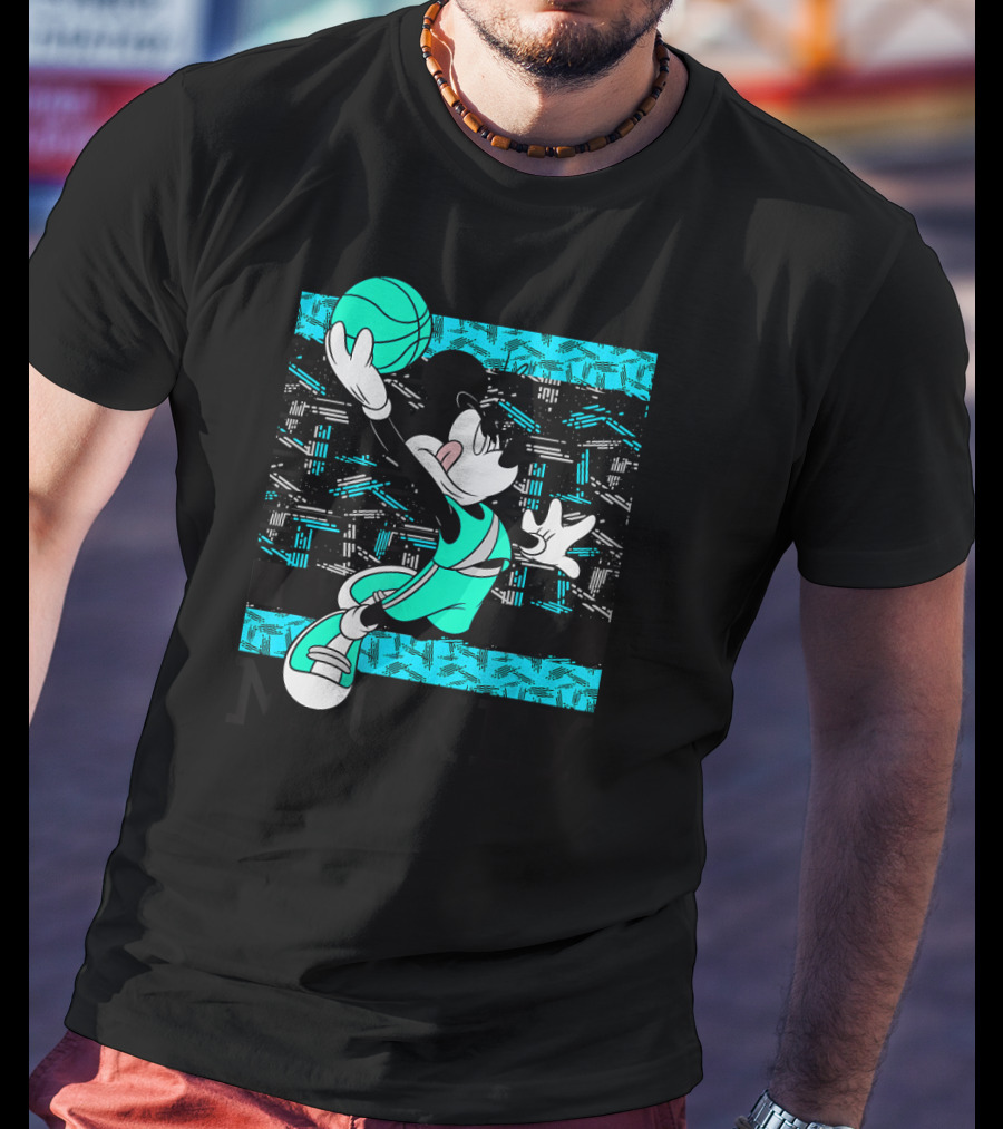 Mickey Mouse Basketball Slam Dunk Teal T-Shirt