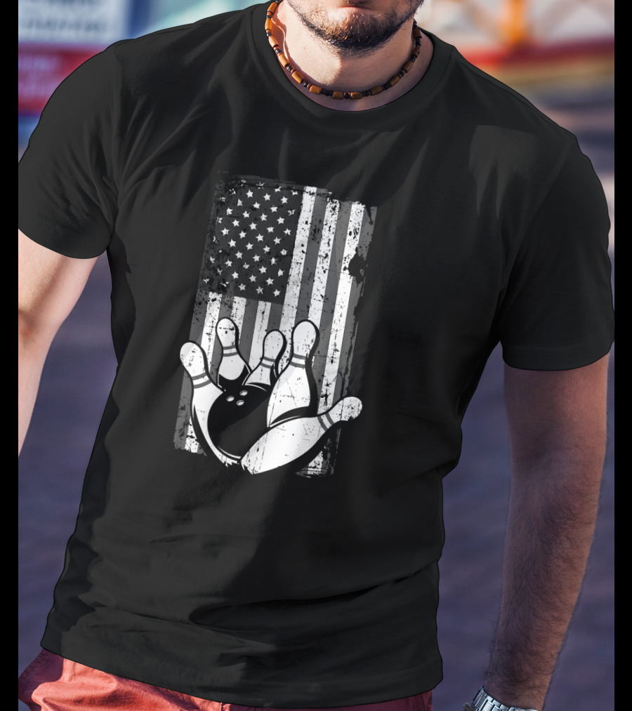 Distressed American Flag Bowling Spare Split Iconic T-Shirt