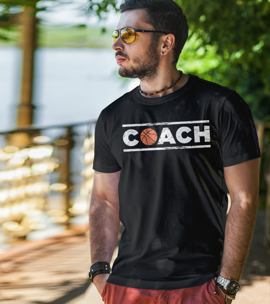 Distressed Basketball Coach Bold Lettering T-Shirt