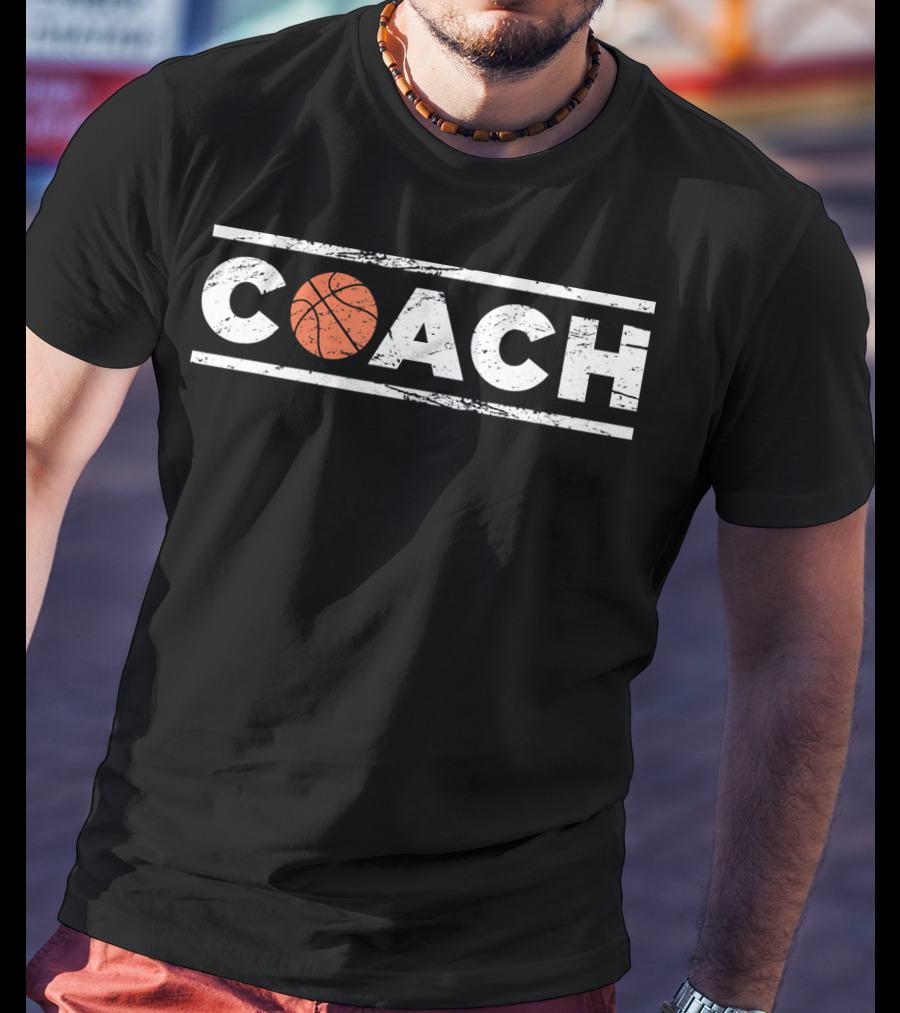 Distressed Basketball Coach Bold Lettering T-Shirt