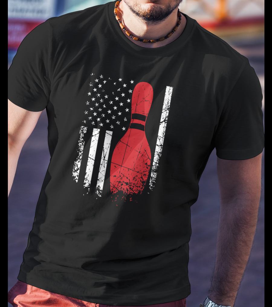 Distressed Patriotic Flag With Bowling Pin T-Shirt