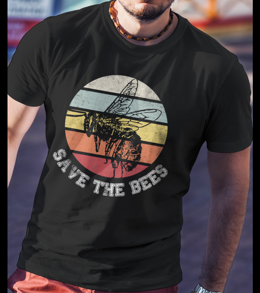 Save The Bees Distressed Vintage Rainbow Stripe T-Shirt