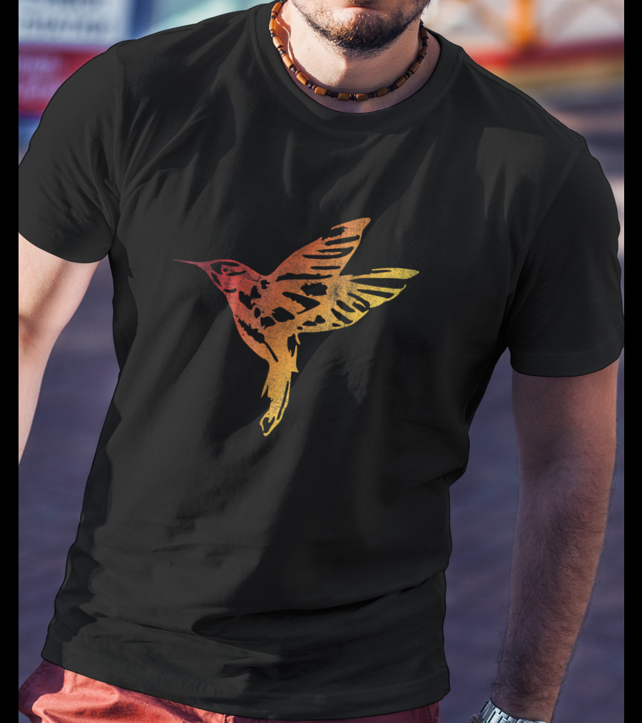 Distressed Colorful Hummingbird Flying T-Shirt
