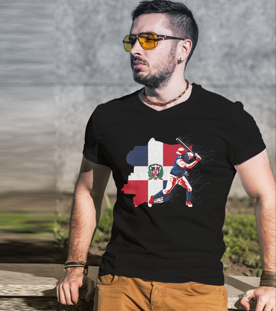Dominican Republic Flag Baseball Batter T-Shirt