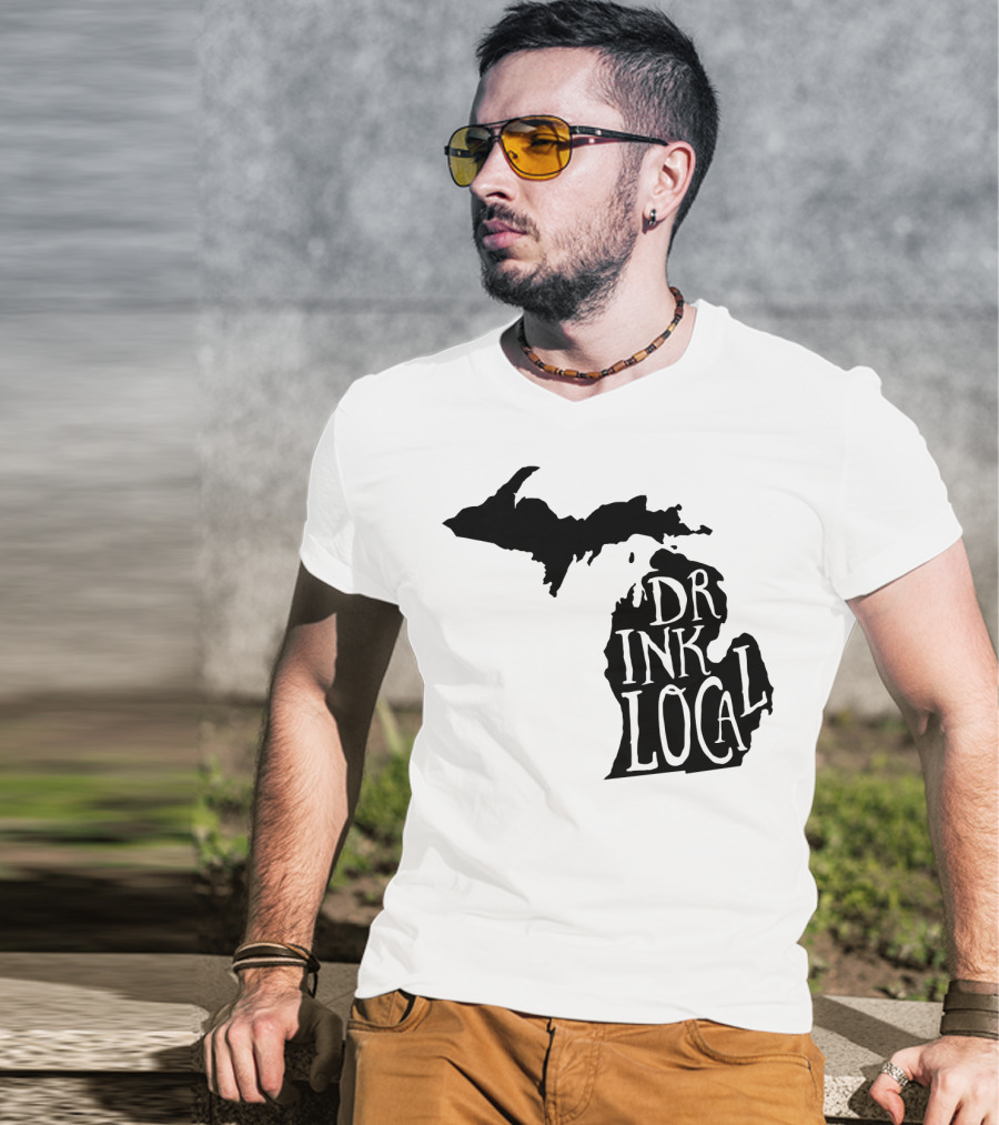 Drink Local Michigan State Outline Craft T-Shirt