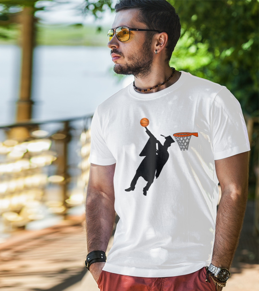 Graduation Basketball Dunk Silhouette With Cap And Basketball Hoop T-Shirt