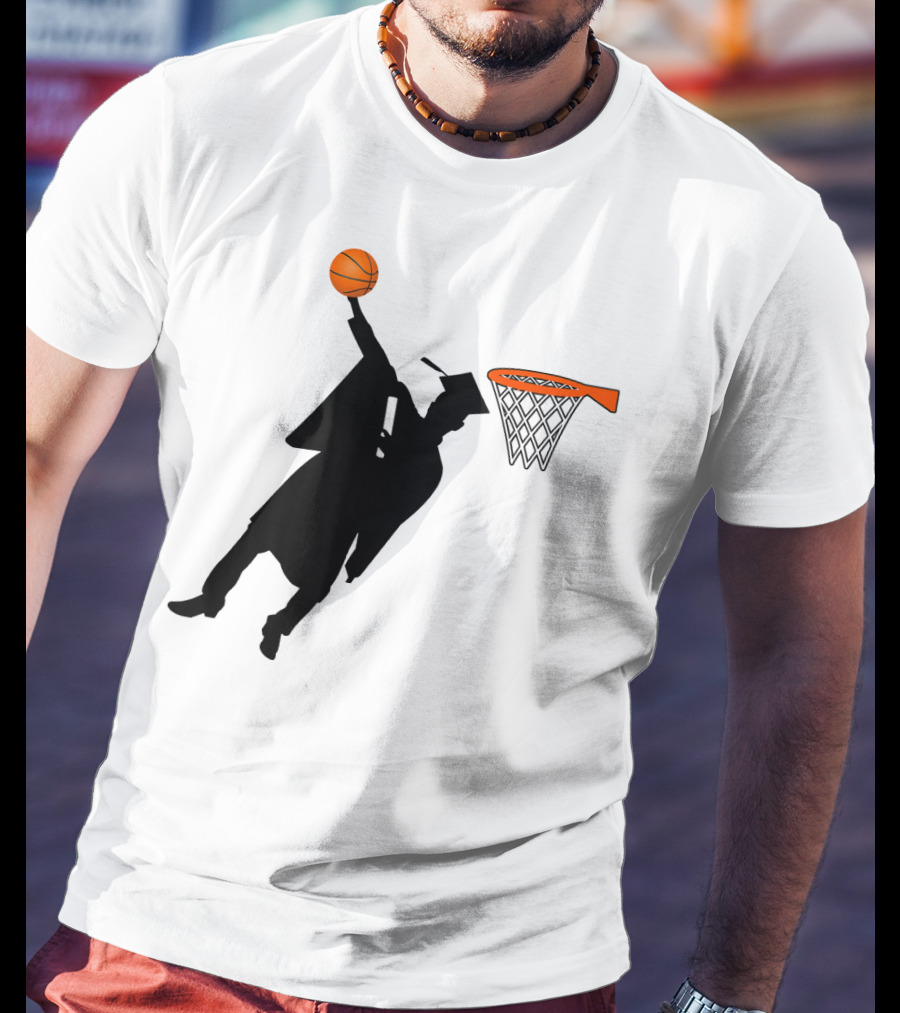 Graduation Basketball Dunk Silhouette With Cap And Basketball Hoop T-Shirt