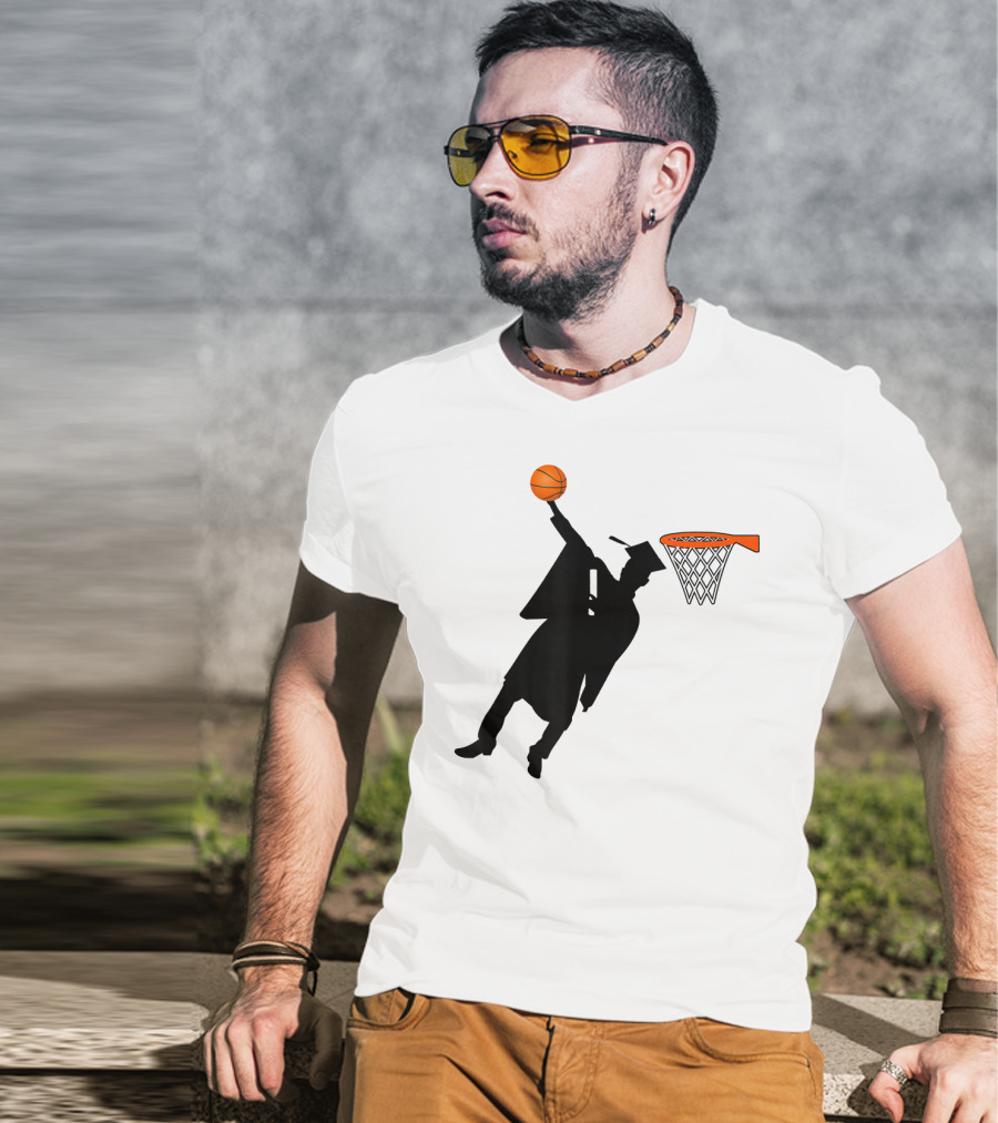 Graduation Basketball Dunk Silhouette With Cap And Basketball Hoop T-Shirt