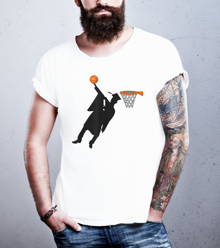 Graduation Basketball Dunk Silhouette With Cap And Basketball Hoop T-Shirt