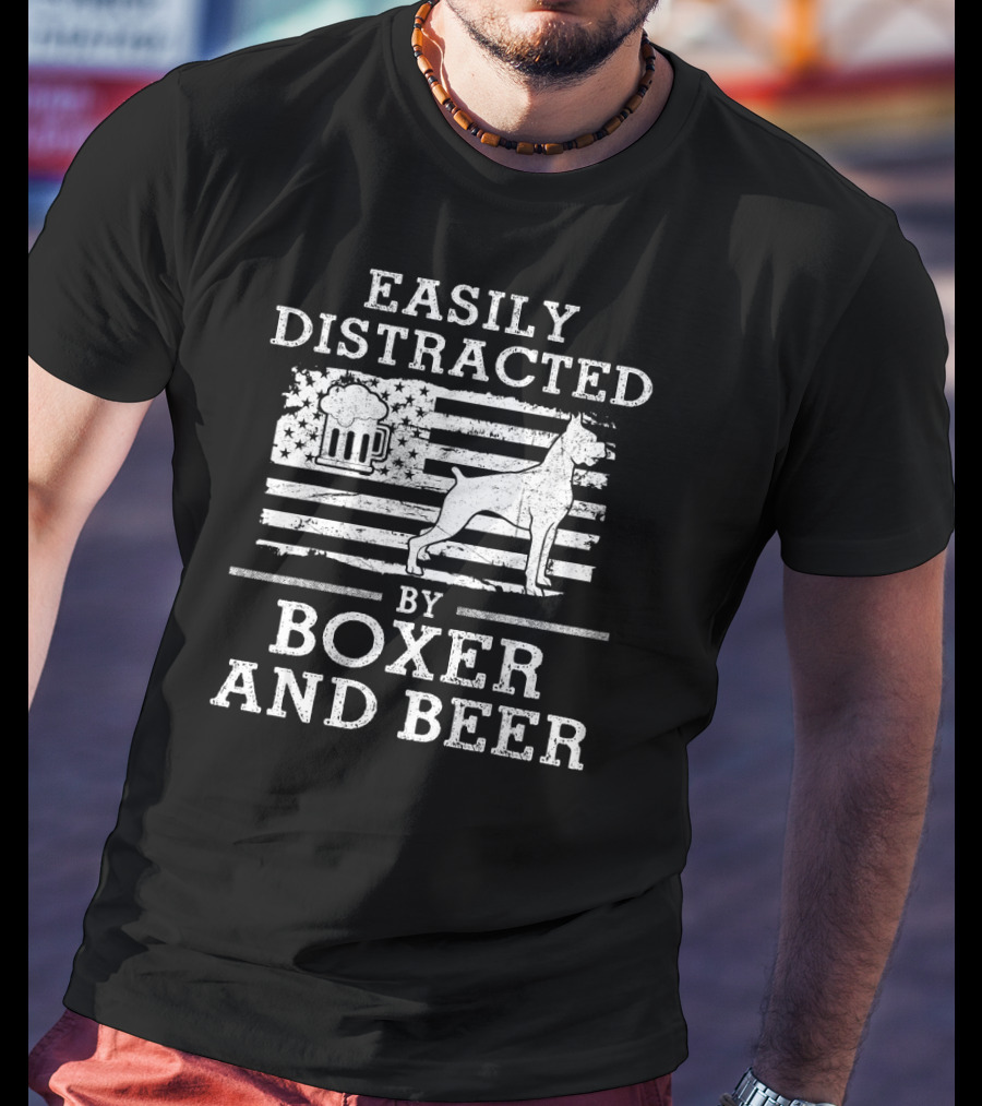 Easily Distracted By Boxer Dogs And Beer American Flag T-Shirt