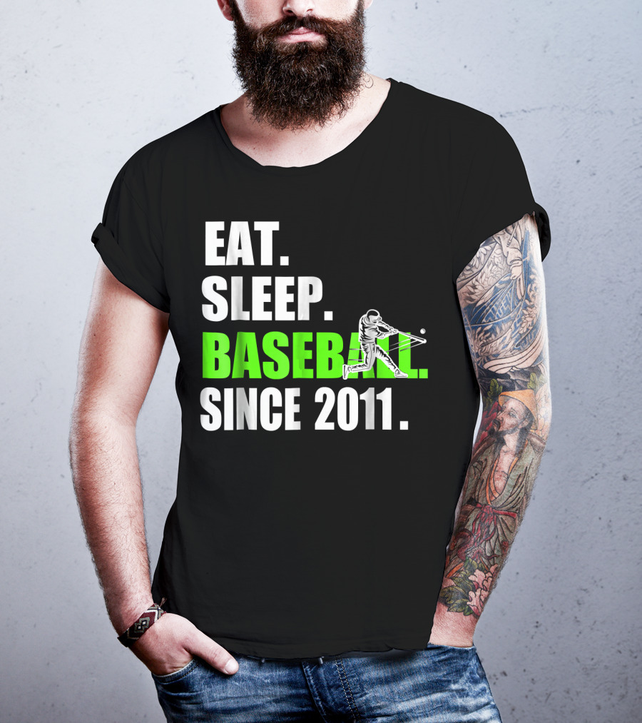 Eat Sleep Baseball Since 2011 Batter Swinging T-Shirt
