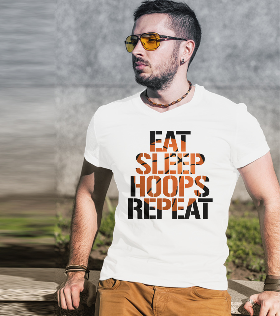 Eat Sleep Hoops Repeat Basketball Orange T-Shirt
