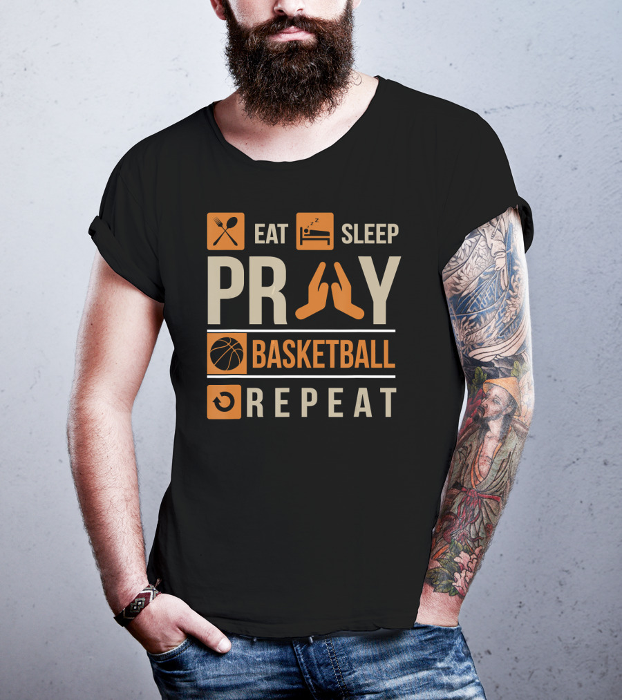 Eat Sleep Pray Basketball Repeat Catholic Basketball Lovers Faith-Based Sports Routine T-Shirt