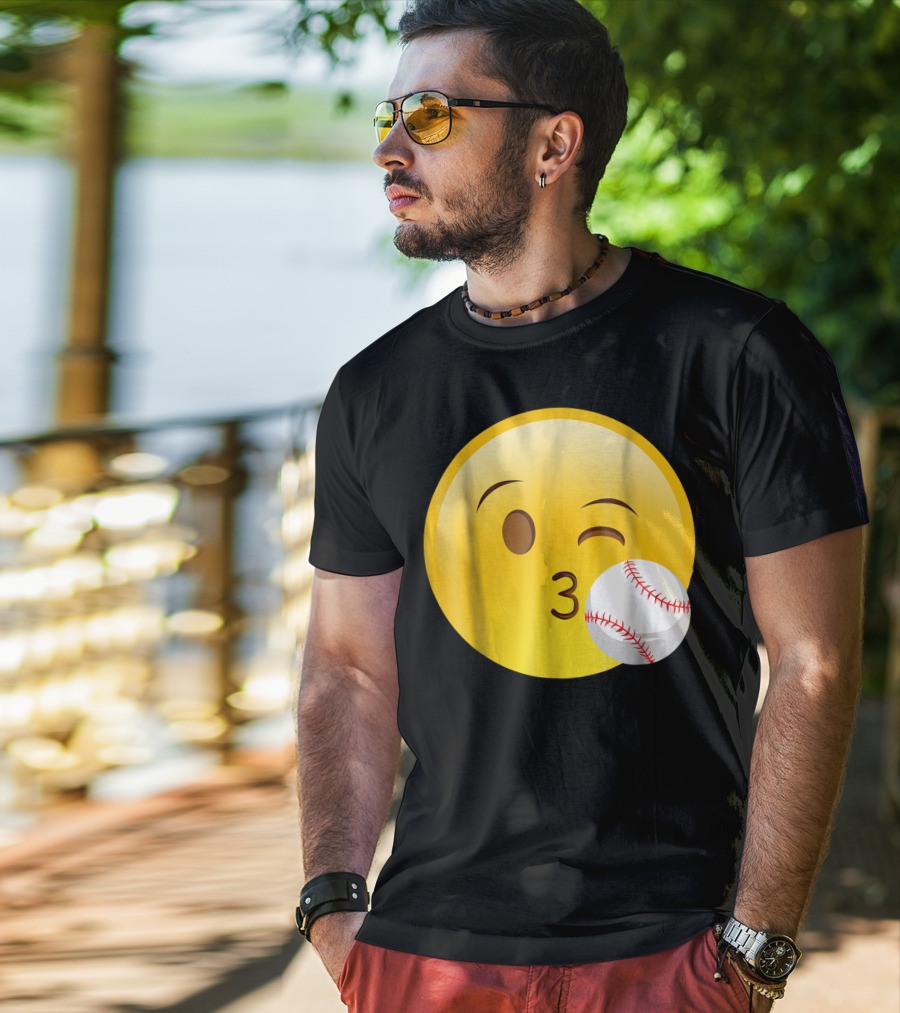 Emoji Baseball Kiss Funny Cute Sports League T-Shirt