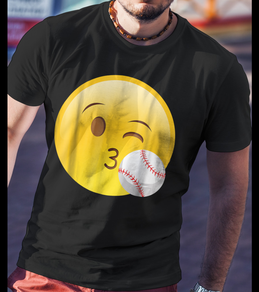 Emoji Baseball Kiss Funny Cute Sports League T-Shirt