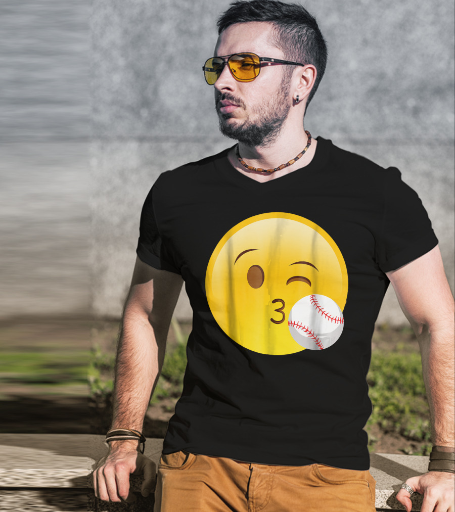 Emoji Baseball Kiss Funny Cute Sports League T-Shirt