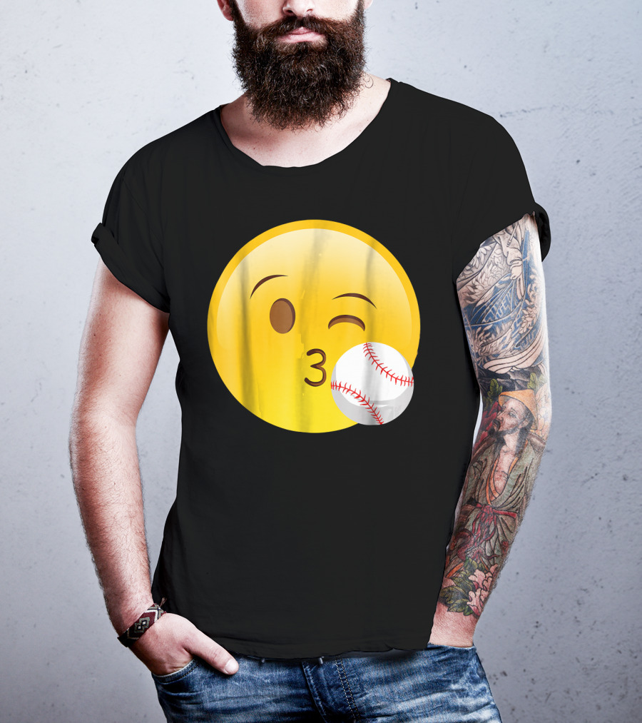 Emoji Baseball Kiss Funny Cute Sports League T-Shirt