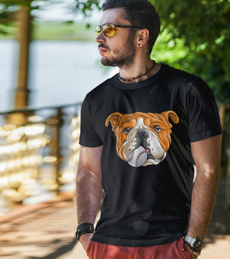 Baseball Bulldog With Ball In Mouth T-Shirt