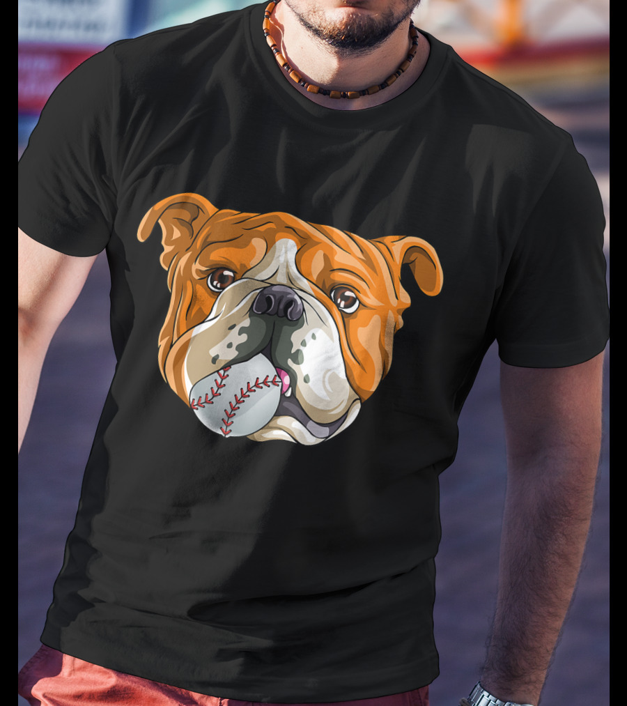 Baseball Bulldog With Ball In Mouth T-Shirt