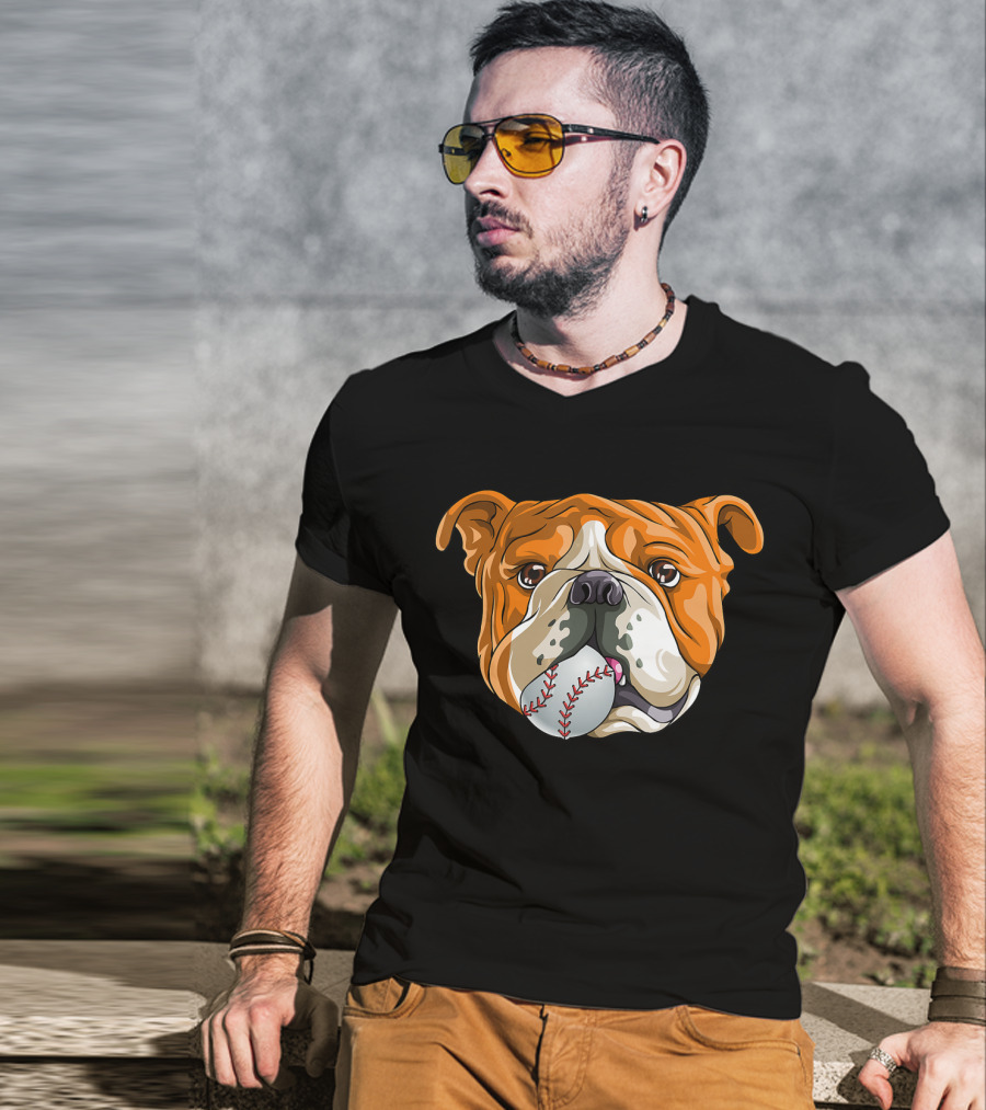 Baseball Bulldog With Ball In Mouth T-Shirt