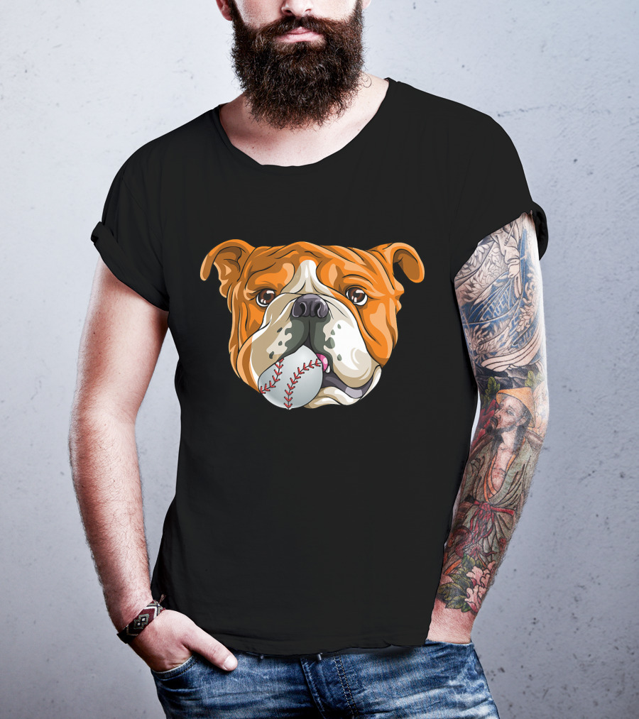Baseball Bulldog With Ball In Mouth T-Shirt