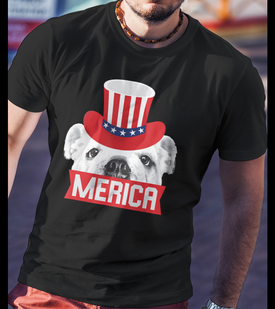 Merica English Bulldog Patriotic Top Hat Fourth Of July T-Shirt