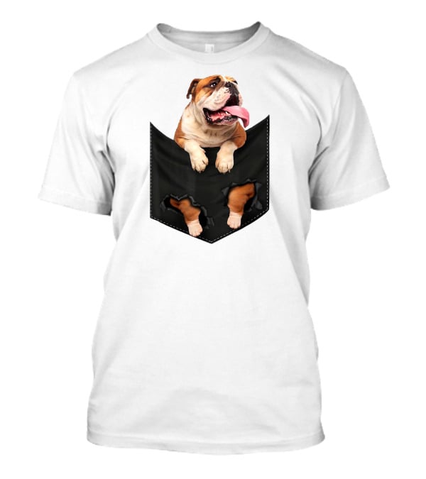 English Bulldog Pocket Mid Bulldog Peeking Out T-Shirt