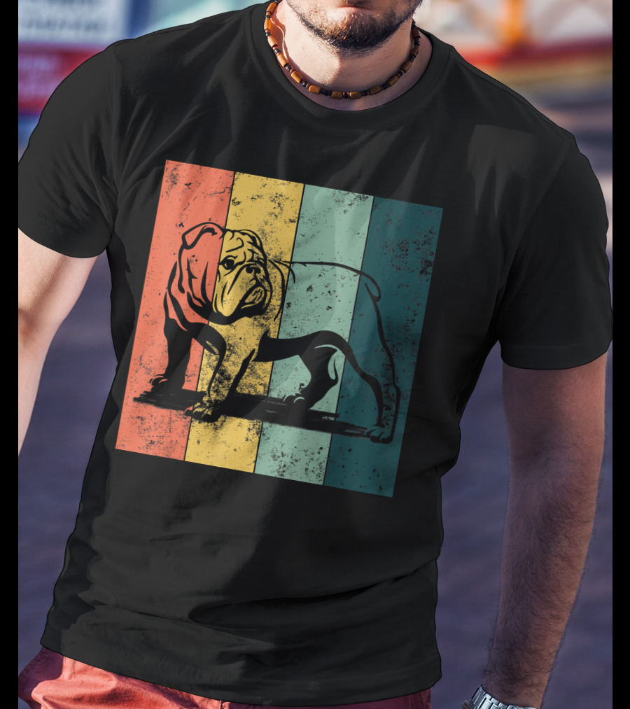 English Bulldog Vintage Stripe T-Shirt