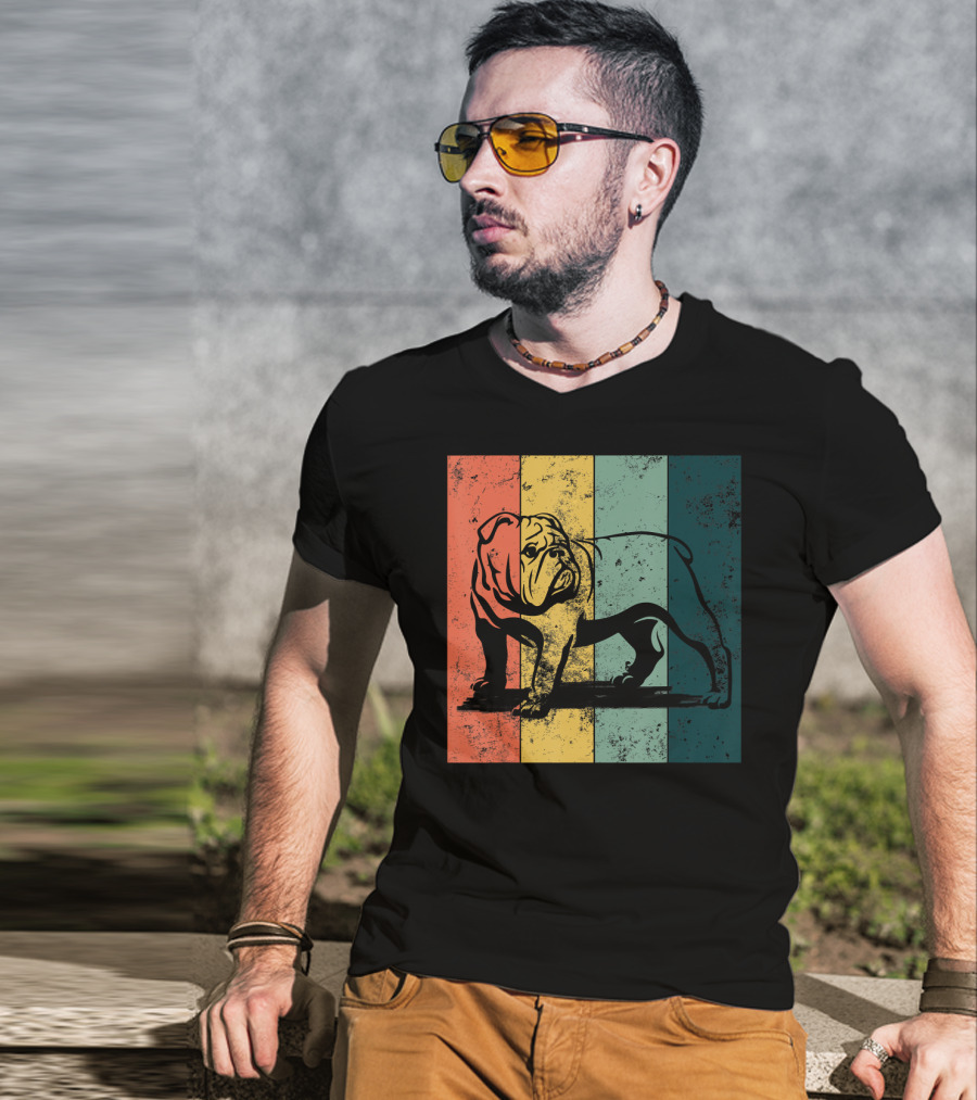 English Bulldog Vintage Stripe T-Shirt