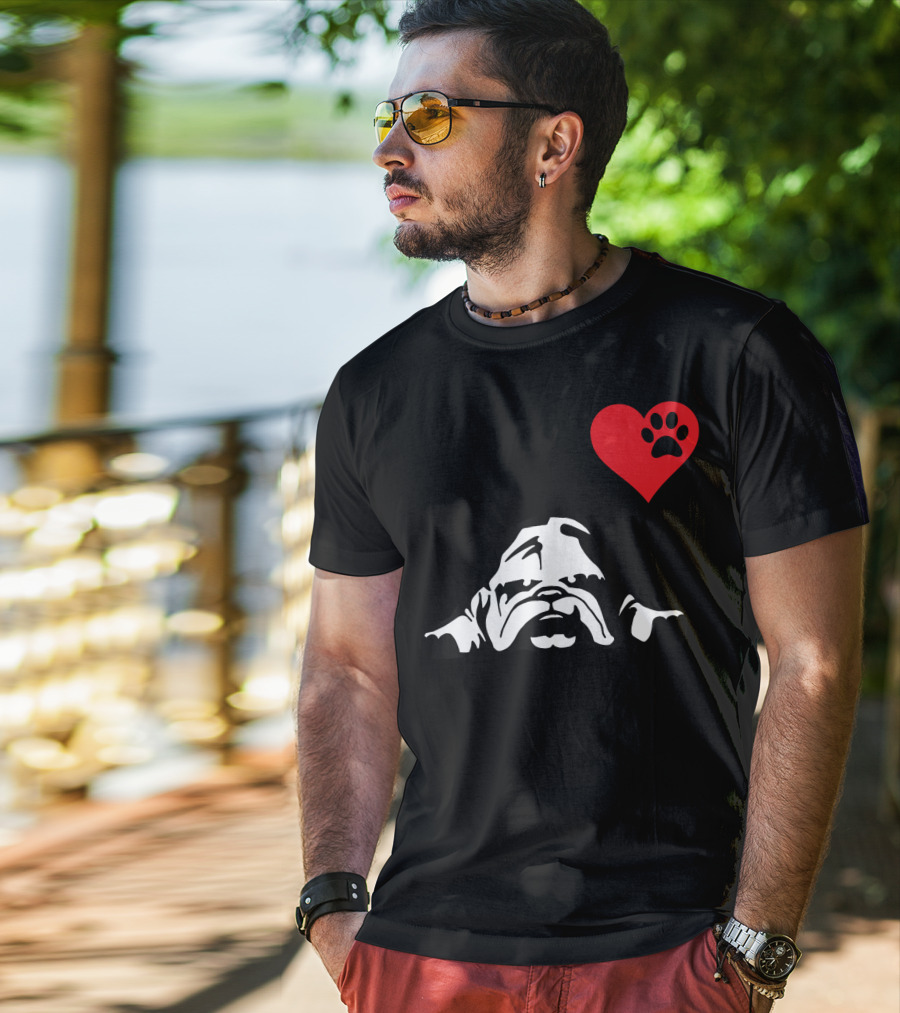 English Bulldog I Love My English Bulldog Heart Paw Prints T-Shirt